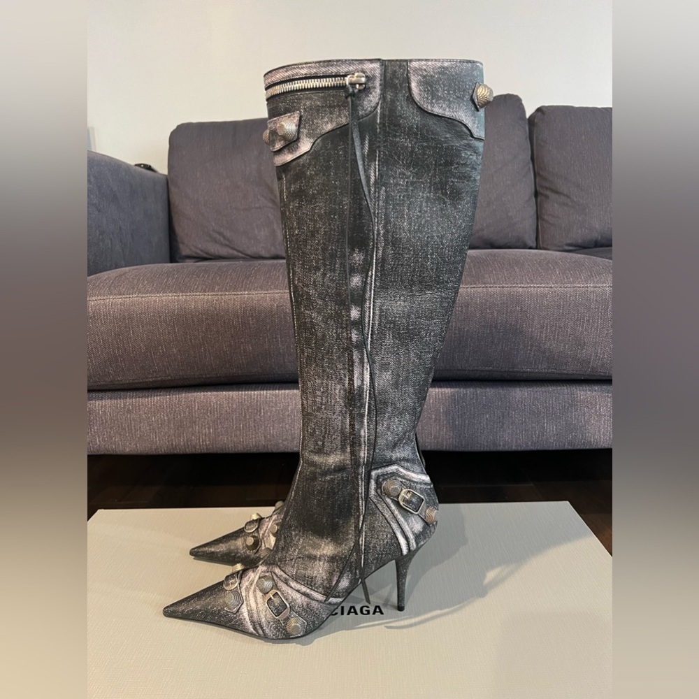 NWT Never worn Balenciaga Cagole Denim Print Boots**SOLD ON ANOTHER PLATFORM**